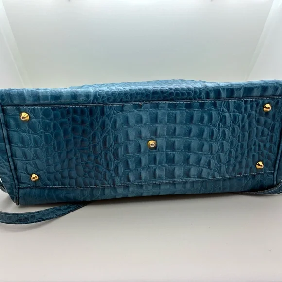 Elegant Blue Crocodile Embossed Leather Birkin Style Handbag Tote - Picture 5 of 8